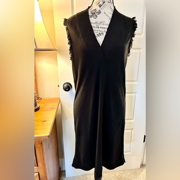 Maven West Black Raw Edge V-Neck Cable Trim Shift Dress – Size Small - Picture 2 of 10